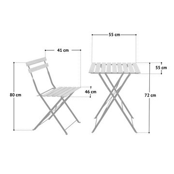 SVITA Balkonset, (Bistro-Set, 1 Tisch mit 2 Stühlen), klappbar, Metall, Holz