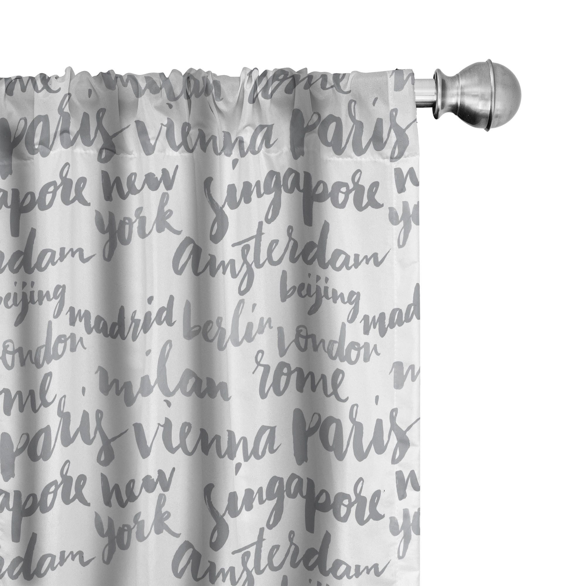 Abakuhaus Gardine Vorhang für Wohnzimmer Schlafzimmer Dekor, Microfaser, Kalligraphie Grau Namen der Städte