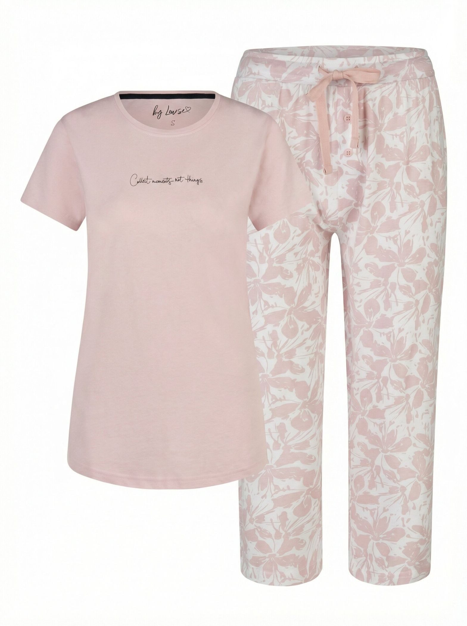 Schlafanzug by Louise Damen Pyjama 100% Baumwolle Kurzarm Schlafanzug Capri Hose
