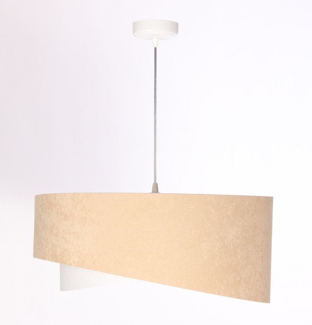 Licht-Erlebnisse Pendelleuchte MARLON, ohne Leuchtmittel, E27 D: 50 cm in Weiß Beige Gold Stoff Metall Modern Wohnzimmer