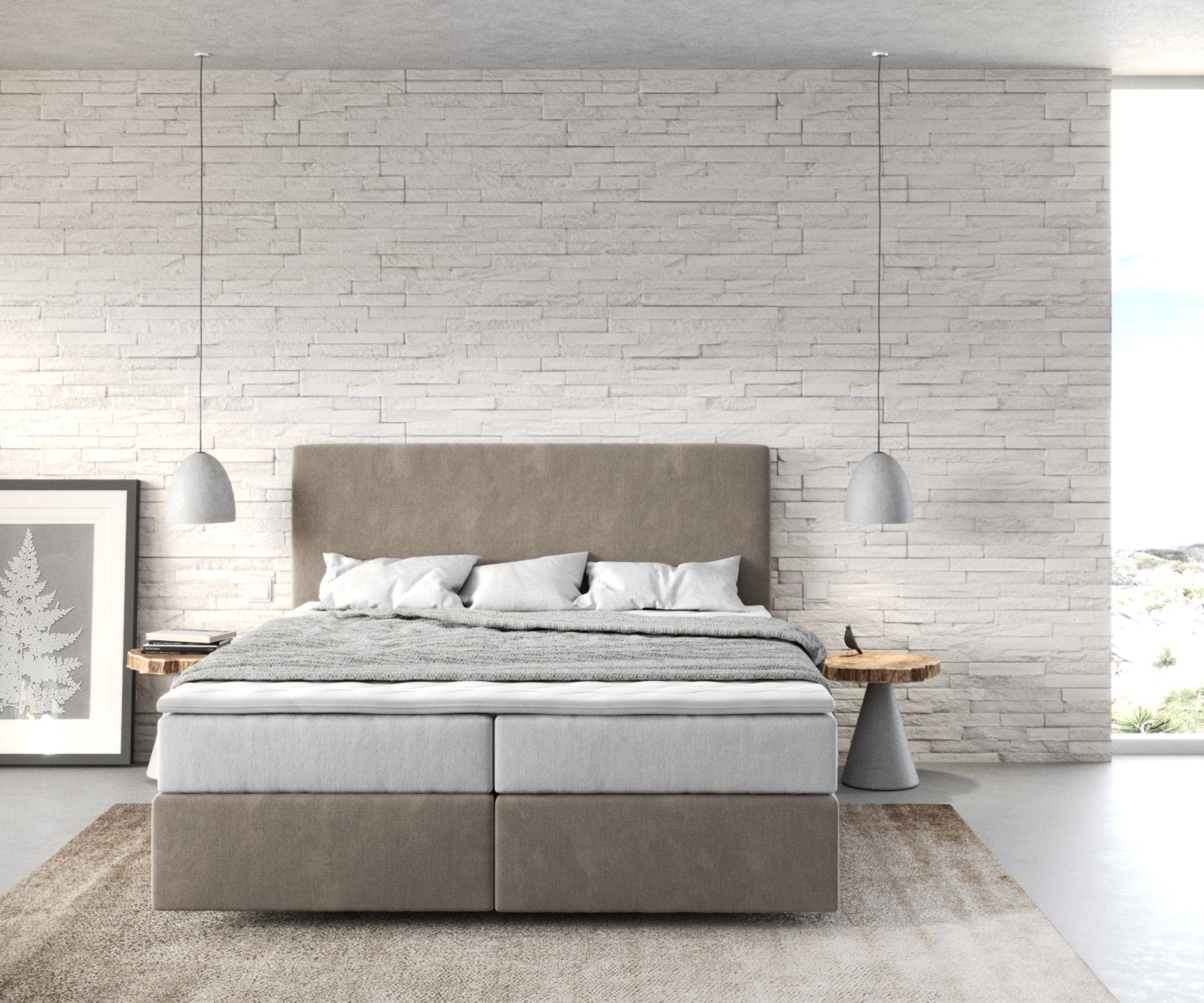 DELIFE Boxspringbett Dream-Well, Mikrofaser Beige 160x200 günstig online kaufen
