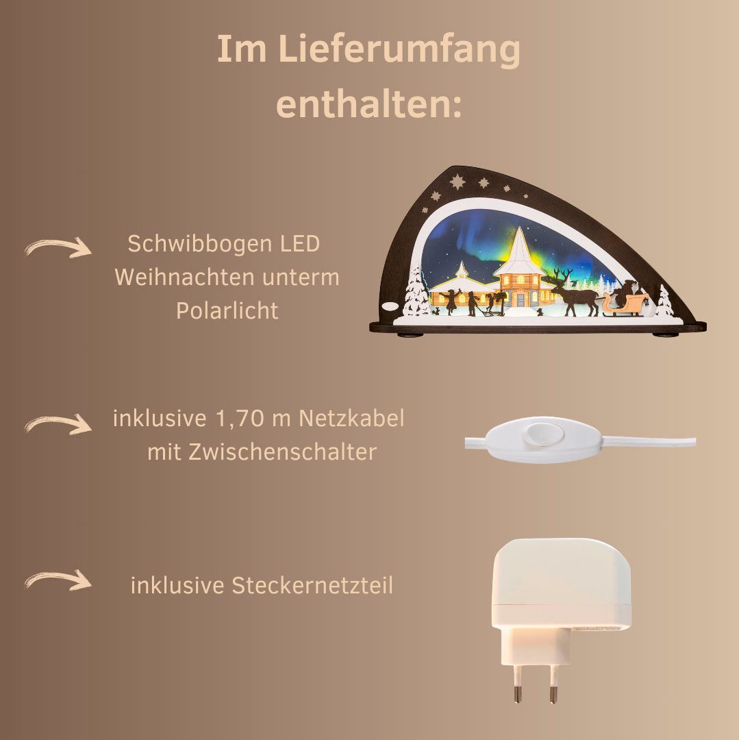 Weigla LED Schwibbogen Weihnachten Polarlicht, Lichterbogen aus Holz & Acryl, Made in Germany (1-tlg), Erzgebirge garantiert, Weihnachtsdeko Innen, Weihnachtsbeleuchtung