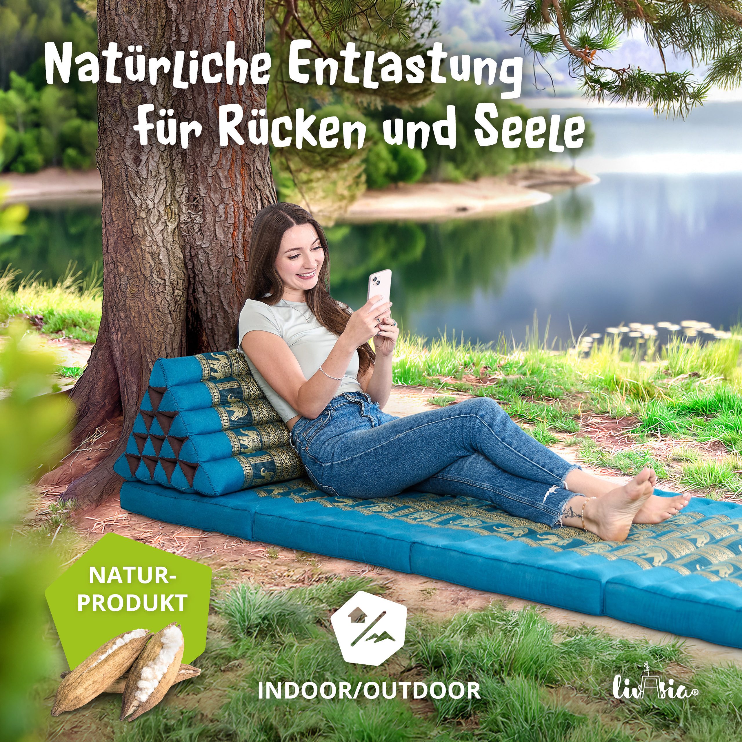 livasia Keilkissen Dreieckskissen hoch (Deluxe) - 38x55x35cm, Kapok, vegan, handgefertigt