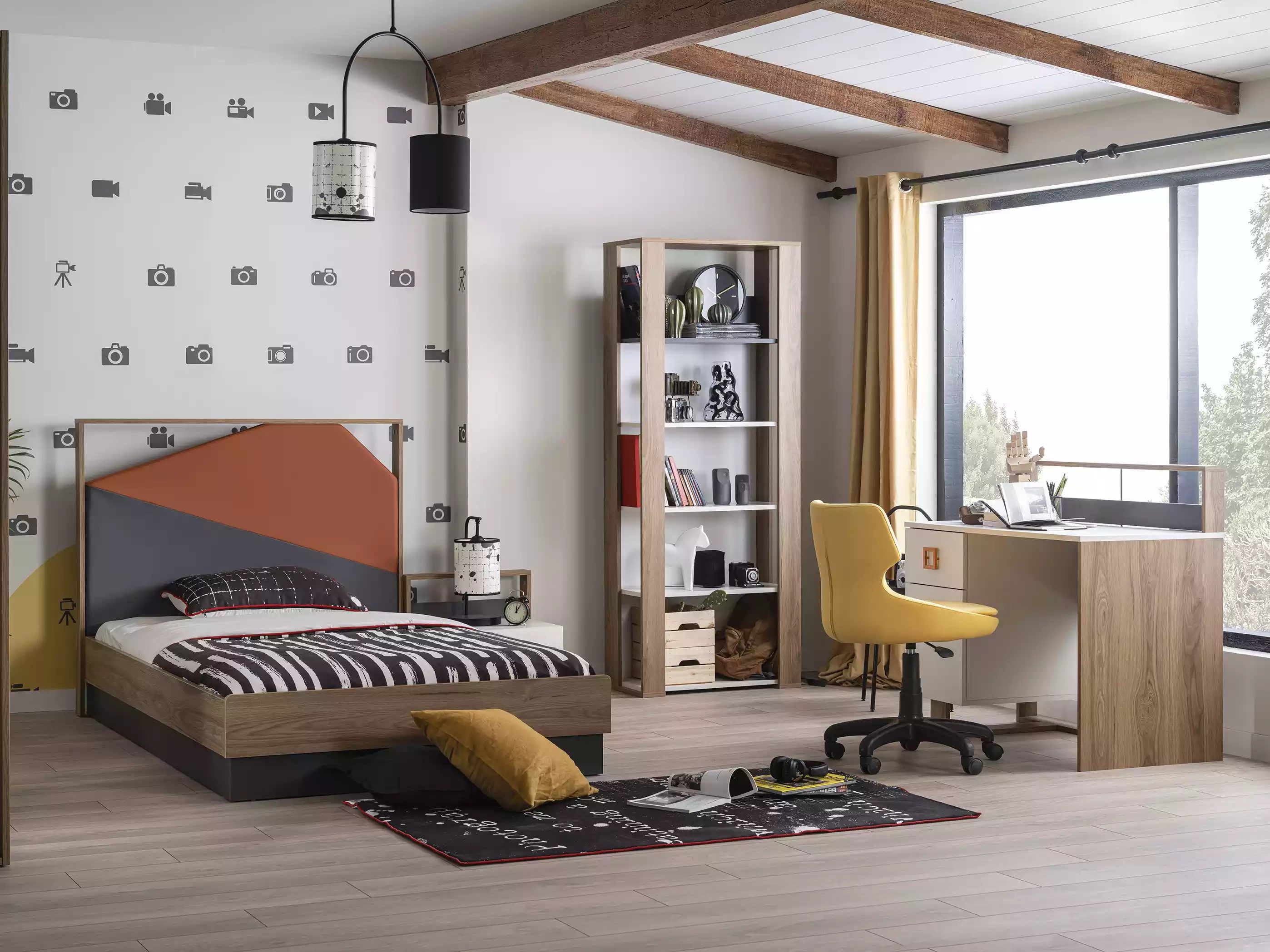 Jugendzimmer-Set Bett aus Holz für Kinderzimmer in Weiß mit Stauraum