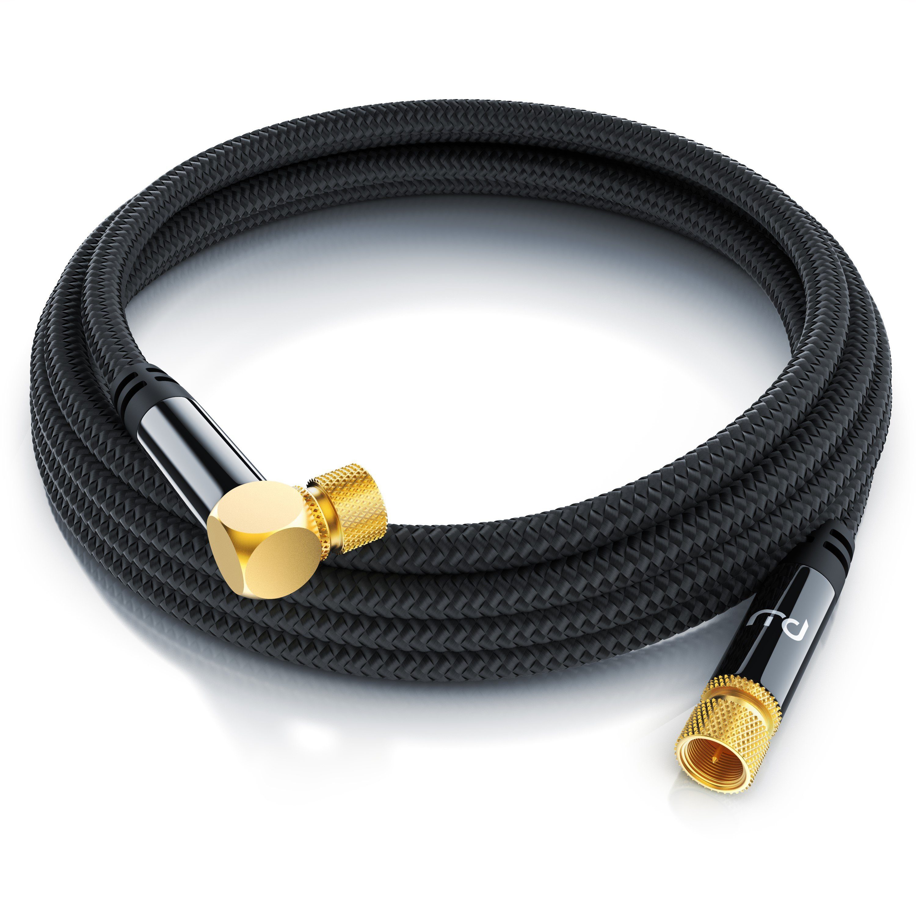 Primewire SAT-Kabel, Koaxial, F-Verbinder, Stecker (200 cm), HDTV Satellitenkabel gewinkelt, 135Db 75 Ohm, Stoffummantelung - 2m