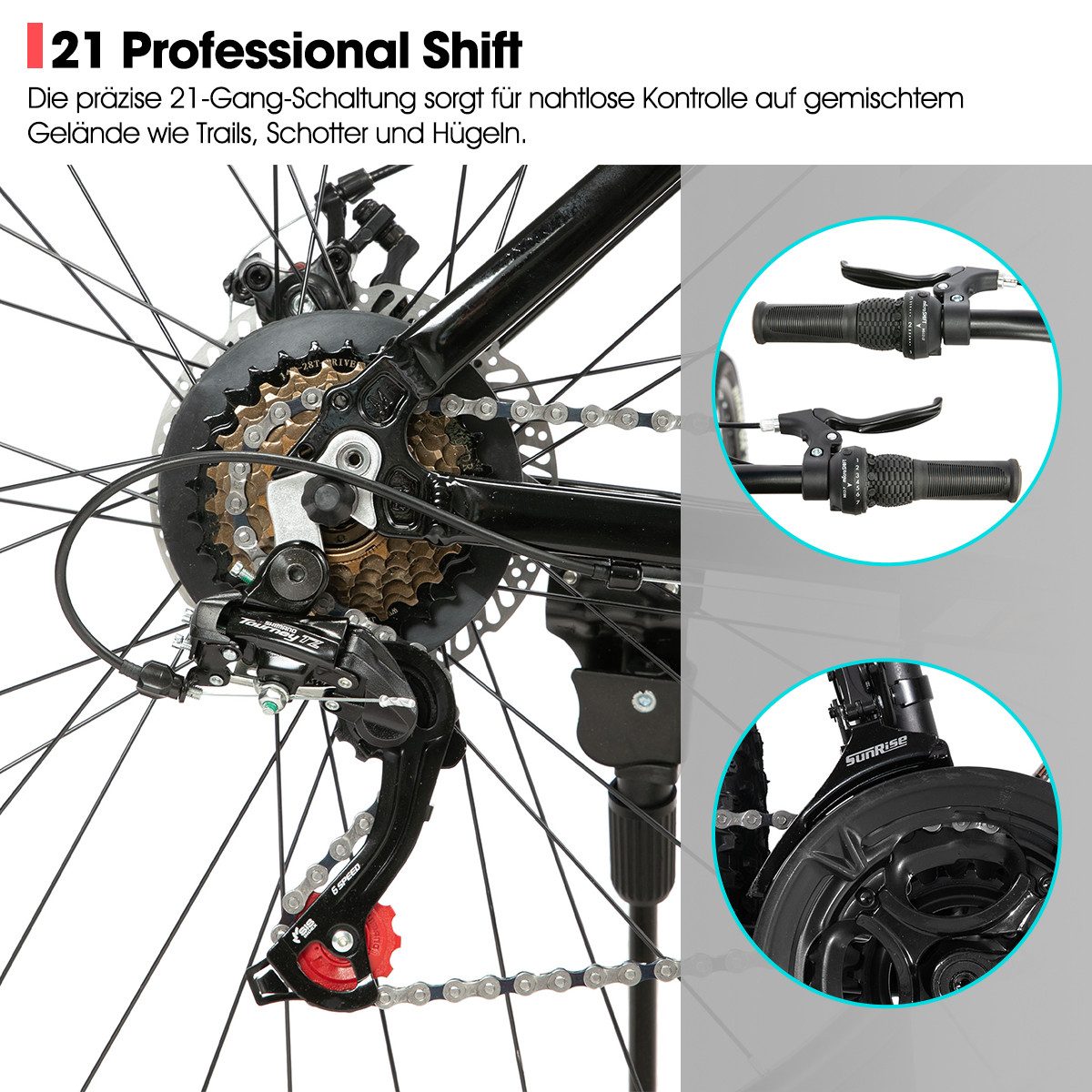 HILAND Mountainbike 26/27,5 Zoll Alu-Mountainbike 21-Gang, Scheibenbremsen & Komfortsattel – Bild 5 von 5