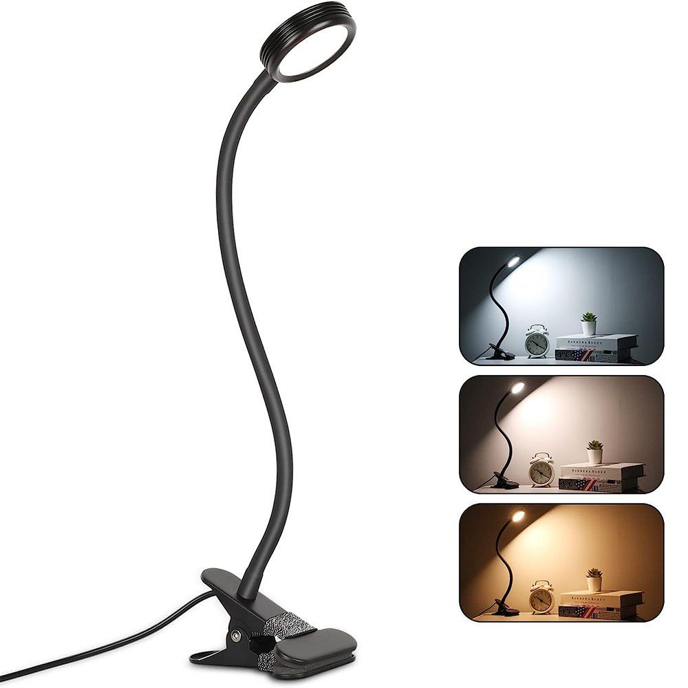 MOUTEN LED Schreibtischlampe LED-Nachttischlampe, Schwanenhals-Clip-Lampe, Kinderbettlampe, 3 Modi