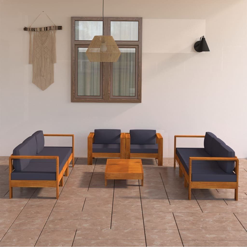 furnicato Garten-Essgruppe 8-tlg. Garten-Lounge-Set mit Dunkelgrauen  Auflagen Akazienholz