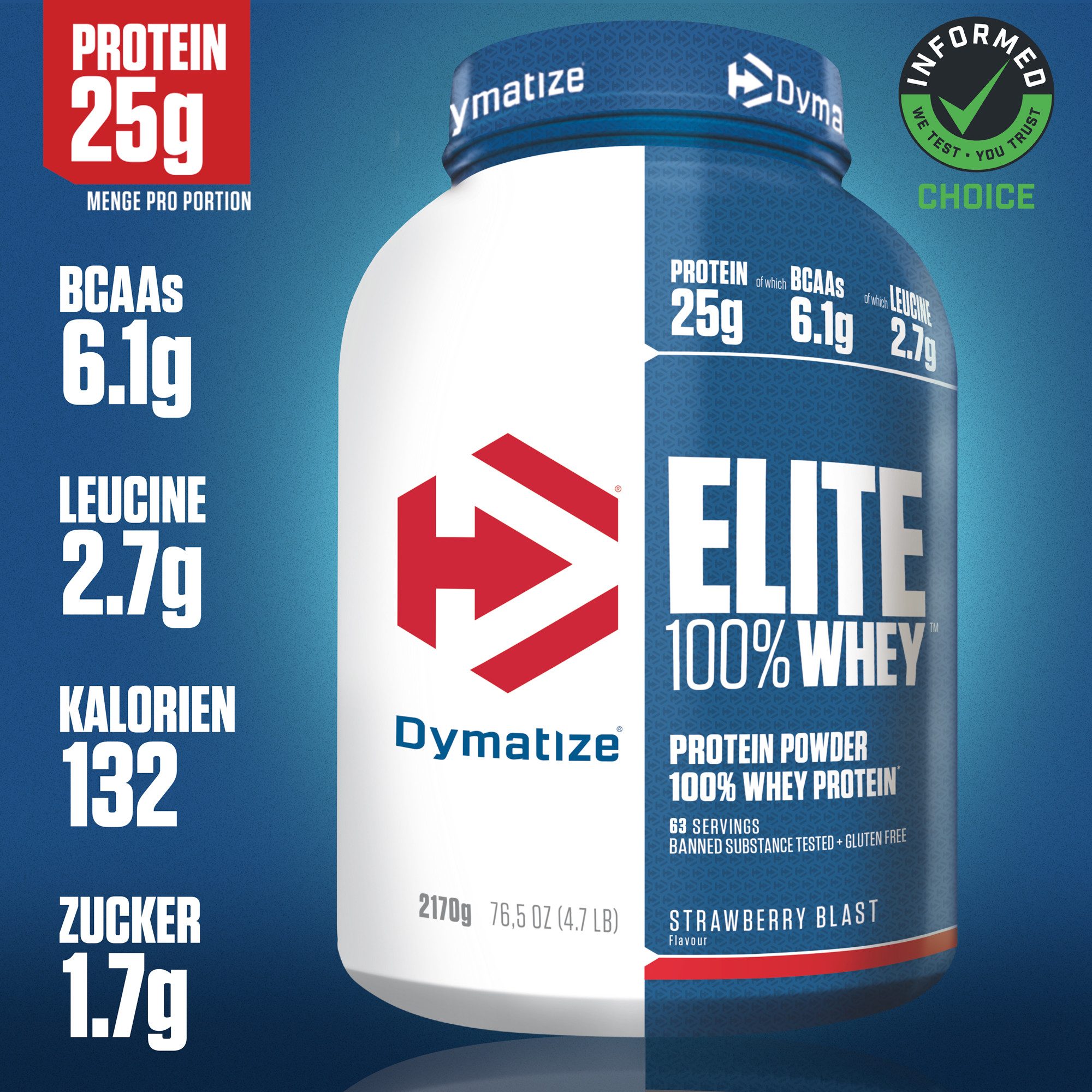 Dymatize Whey Protein Pulver Hydrolysat Elite 100% Isolat Strawberry Blast Pulver, 2170 g