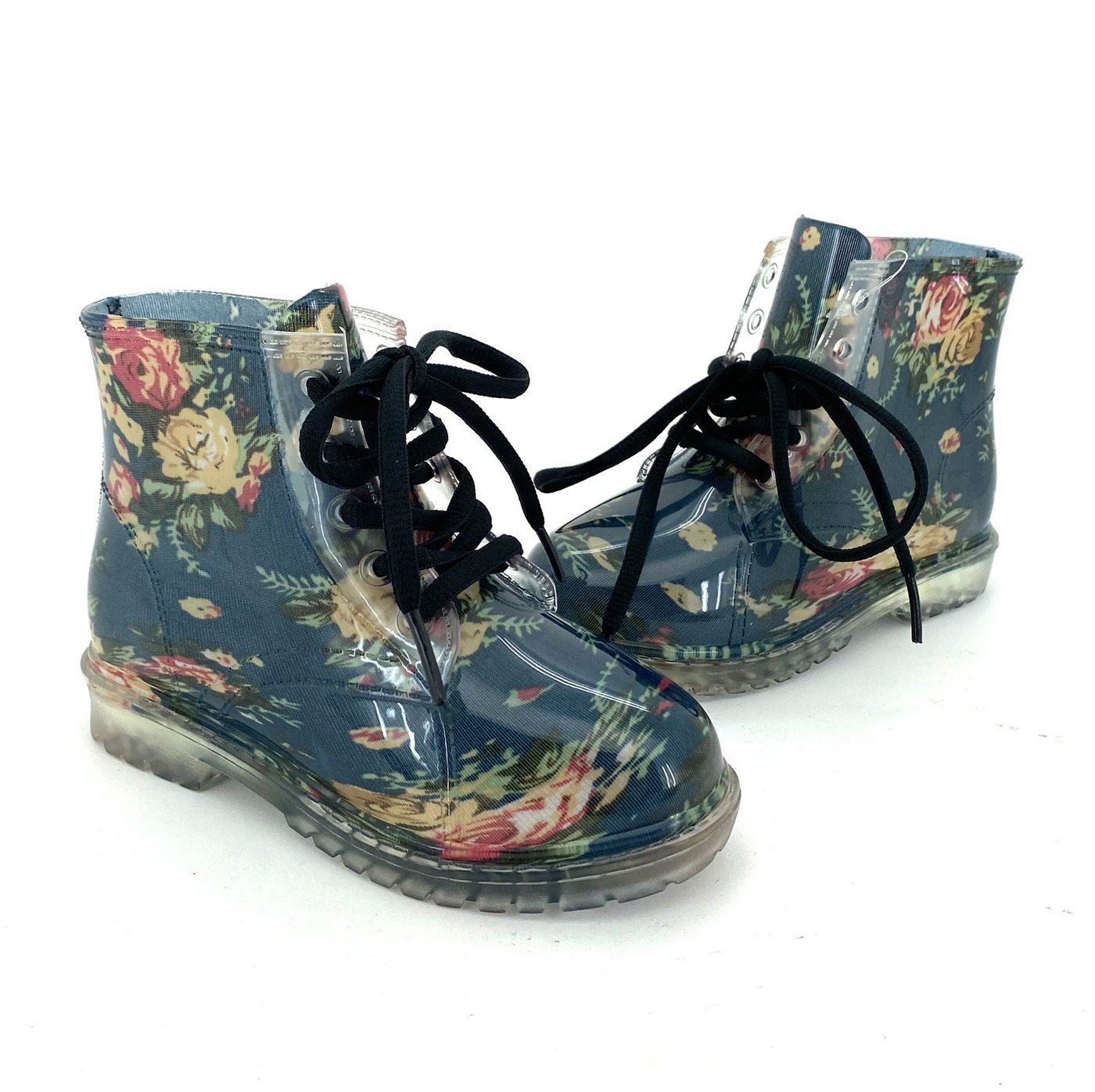 heimtexland Kinder Gummistiefel Schnürboots Mädchen Stiefel Gummistiefelette (Typ880, Rosen) Stiefeletten Trend Regen Boots wasserdicht Leopard Blumen