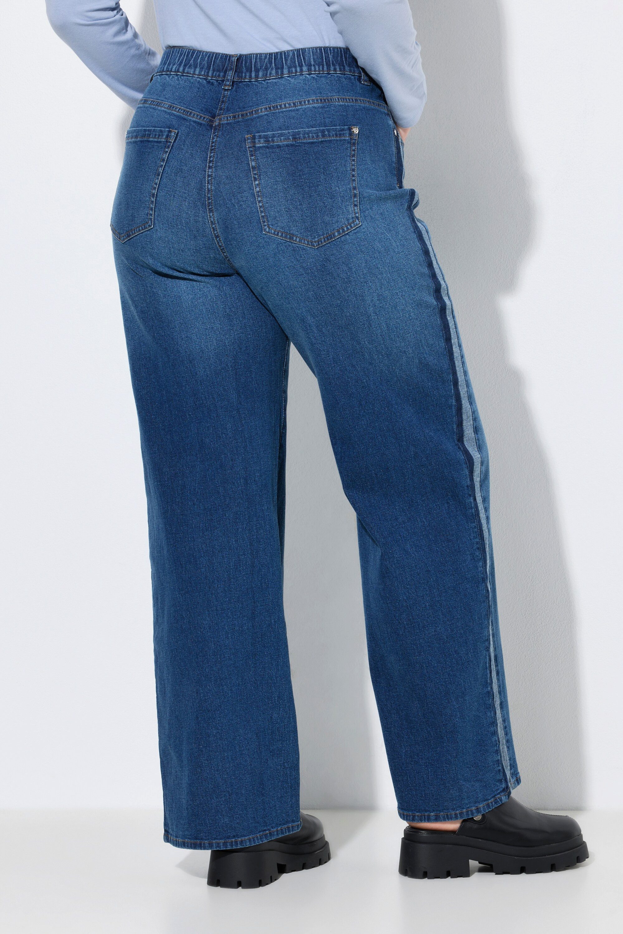 Ulla Popken Regular-fit-Jeans Jeans Mary Seitenstreifen weites Bein Komfortbund