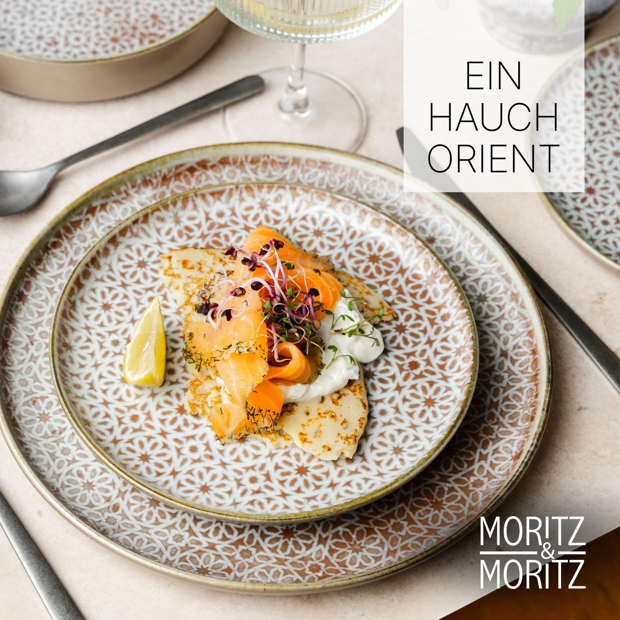 Moritz & Moritz Kombiservice ALHAMBRA Geschirrset Mousse (18-tlg), 6 Personen, Porzellan, Spülmaschinengeeignet & Mikrowellensicher – Bild 3 von 5