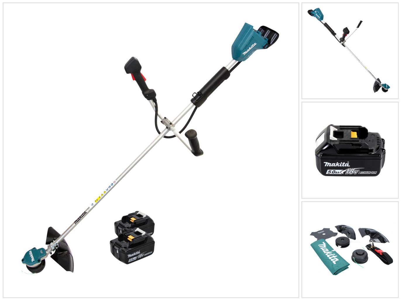 Makita Akku-Rasentrimmer DUR 368 AT 36 V (2 x 18 V) Zweihandgriff Brushless + 2x Akku 5,0 Ah