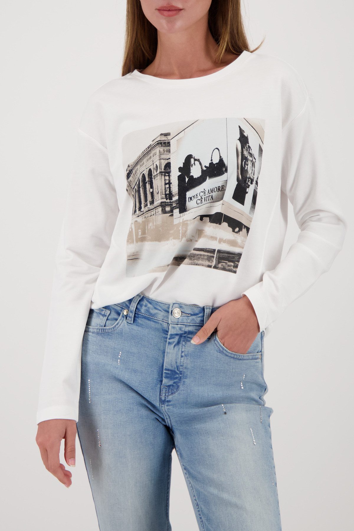 Monari Langarmshirt Shirt City Druck Regular fit mit U-Boot-Ausschnitt