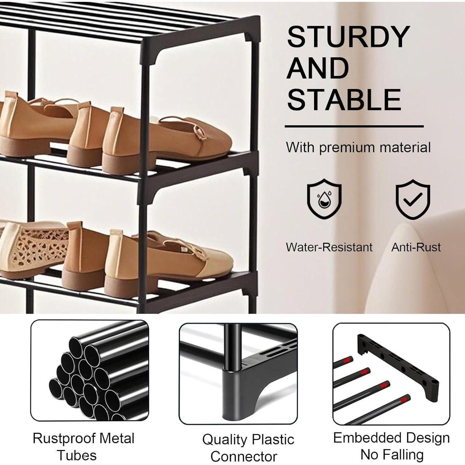 XIANGLV Schuhregal Schuhregal 2 Ebenen Klein 6 Paar Schuhe Schwarz stapelbar platzsparend – Bild 5 von 5