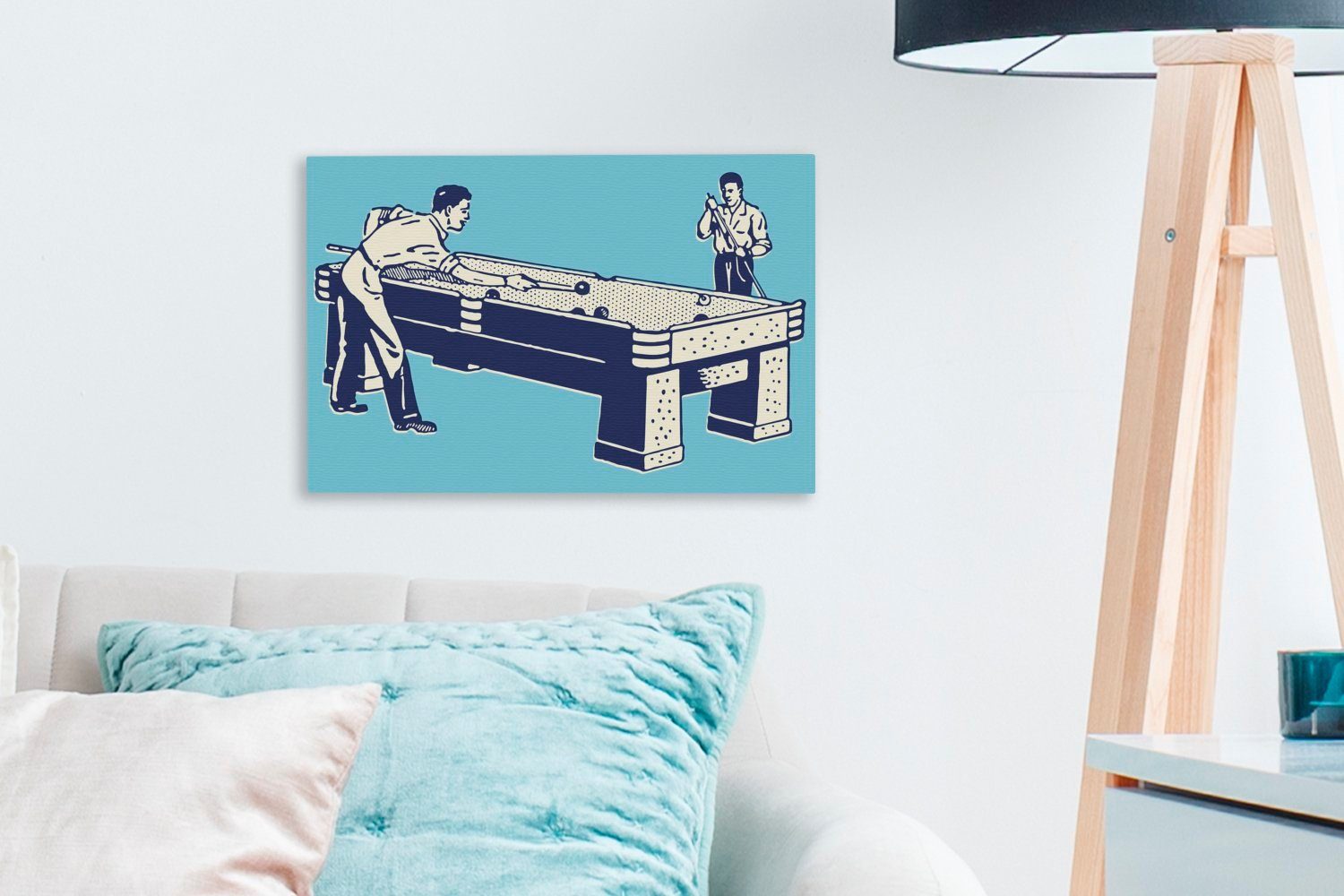 Leinwandbilder, einem OneMillionCanvasses® 30x20 vor Wandbild Aufhängefertig, (1 Billardtisches St), eines Leinwandbild Hintergrund, Eine Illustration Wanddeko, cm blauen