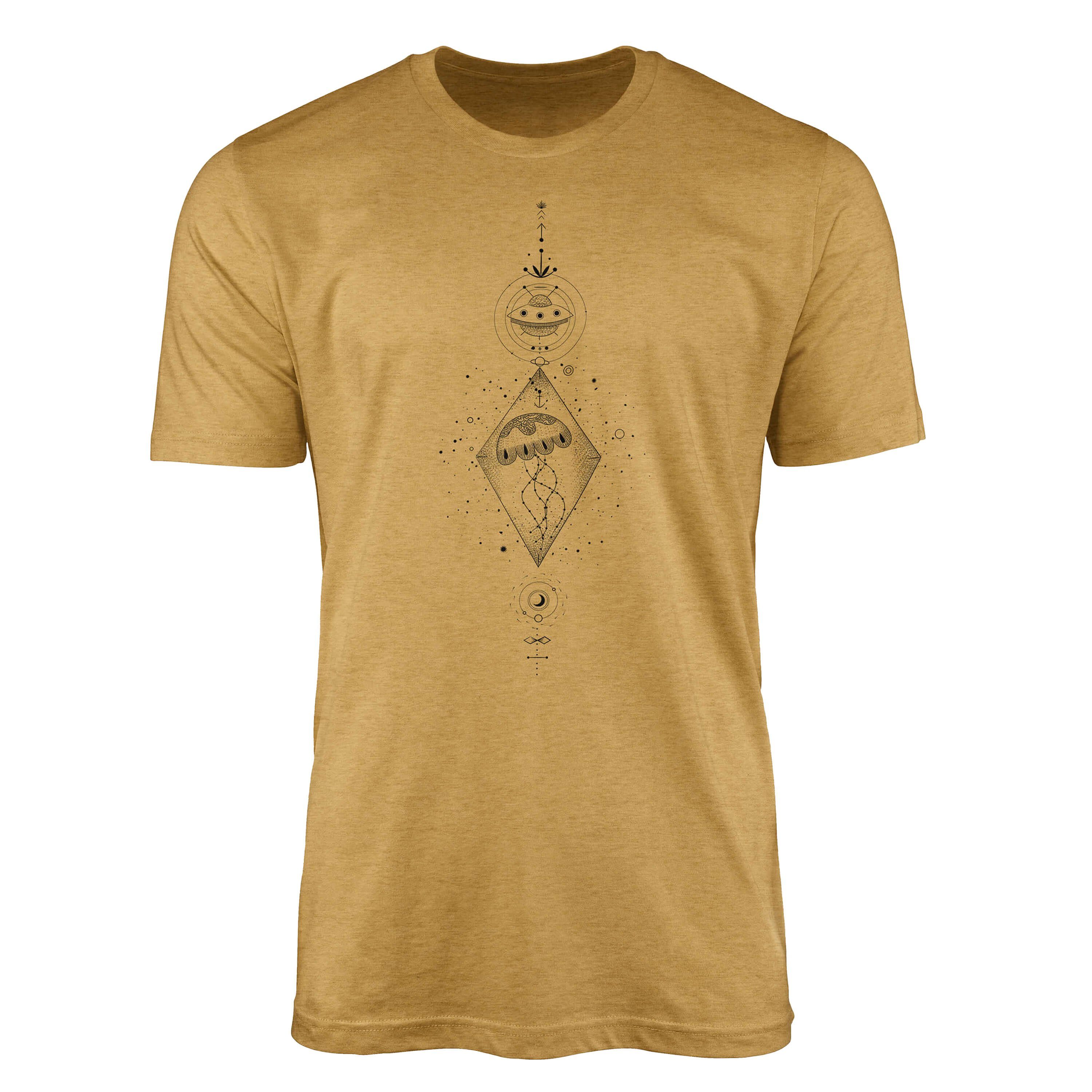 Sinus Art T-Shirt Premium T-Shirt Alchemy Serie Symbole angenehmer Tragekomfort feine Struktur No.0059 Antique Gold