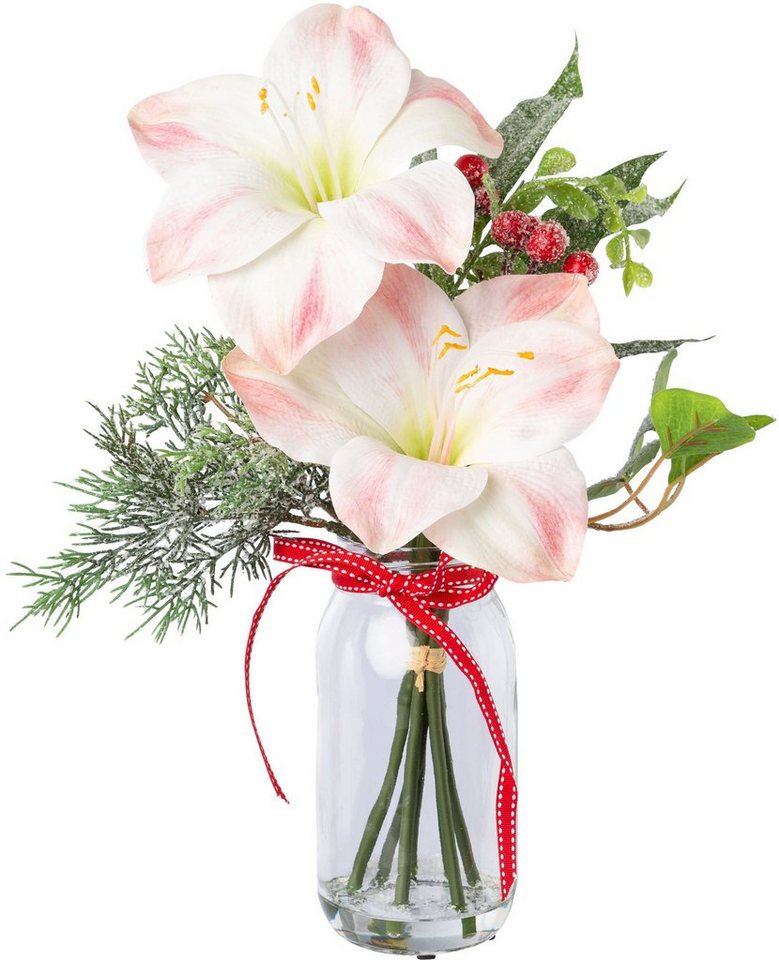 Winterliche Kunstpflanze Weihnachtsdeko Amaryllis, Creativ green, Höhe 40 cm,  üppige Blütenpracht im Glas