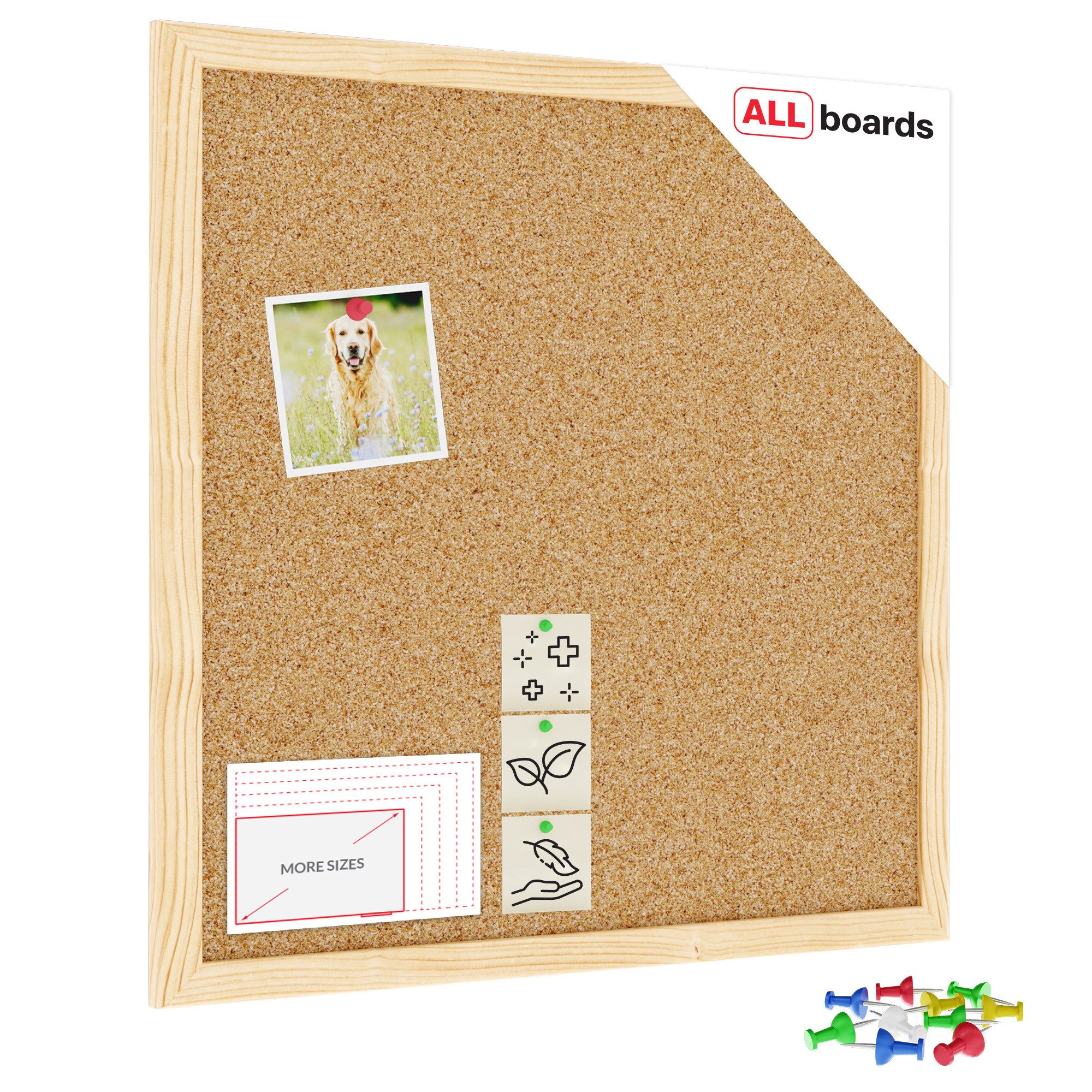 ALLboards Memoboard ALLboards Pinnwand mit Holz Rahmen Korktafel Korkwand