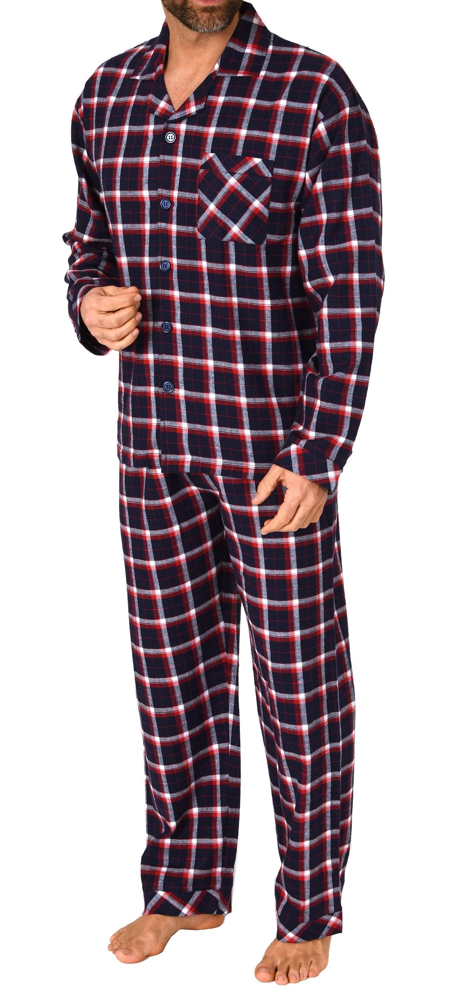 Normann Pyjama Durchknöpfbarer Herren Flanell-Pyjama mit Karo-Muster günstig online kaufen