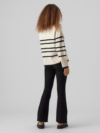 Rundhalspullover Moda BLACK Vero VMSABA GA mit LS STRIPE NOOS Stripes O-NECK Streifenmuster Birch PULLOVER