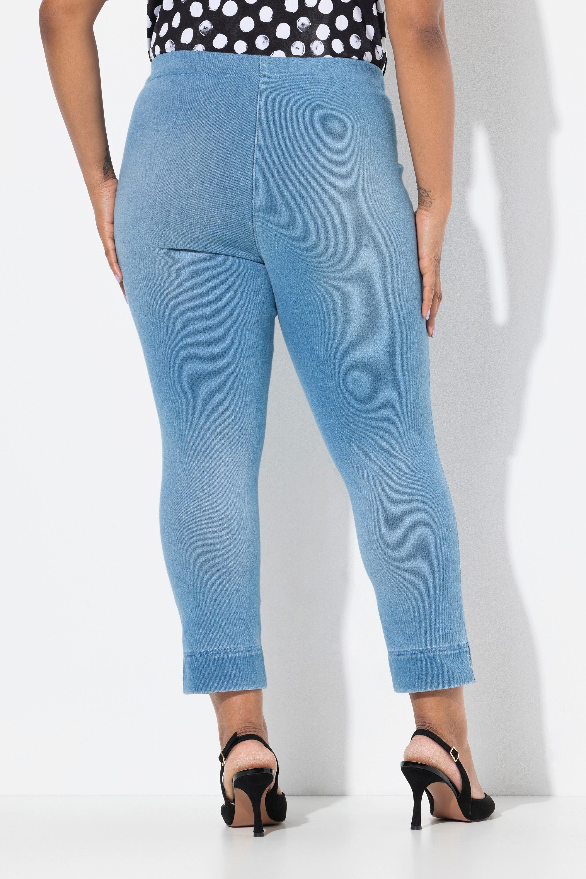Ulla Popken Funktionshose Jersey-Capri Sienna schmales Bein Saumschlitze