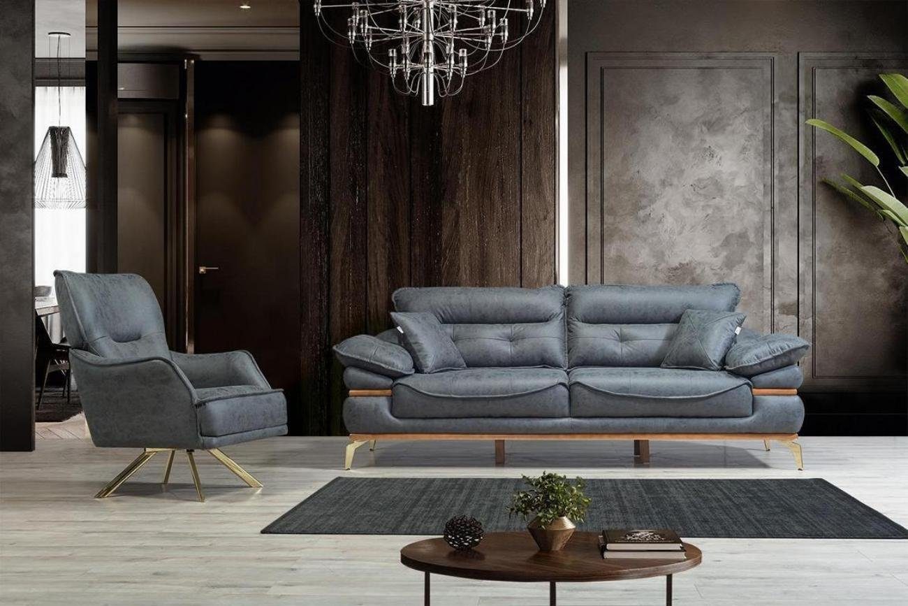 JVmoebel 3-Sitzer Teile, 3-Sitzer in Grauer 1 Made Wohnzimmer Europa Designer Edelstahlfüße, Dreisitzer Sofa