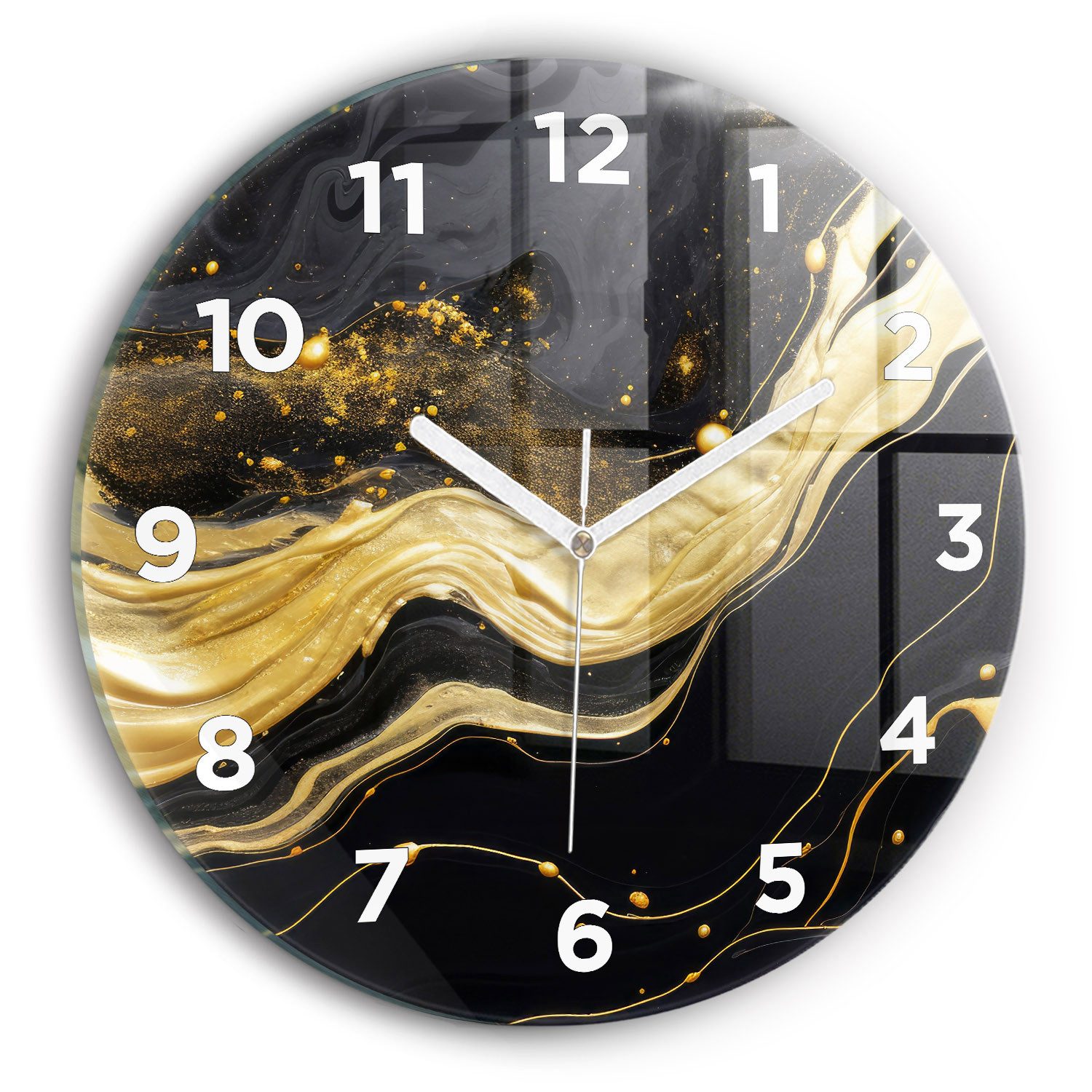 Tulup Wanduhr Glasuhr Gold Marmor Runde Uhr aus Gehärtetem Glas