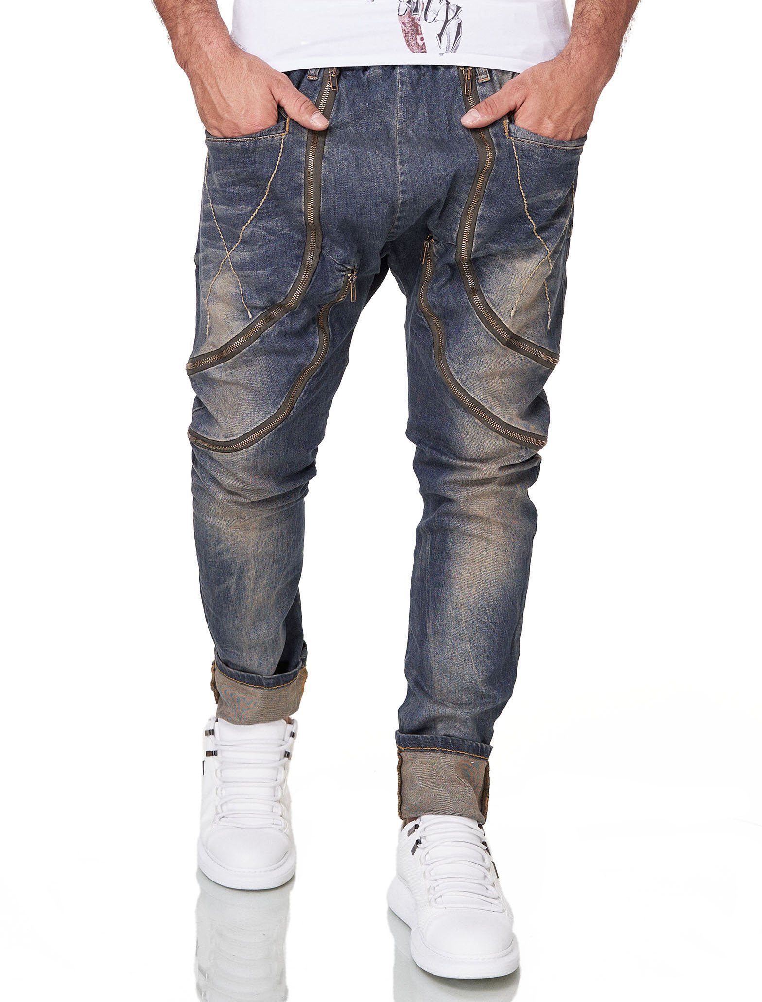 KINGZ Zierreißverschlüssen Bequeme mit Jeans trendige