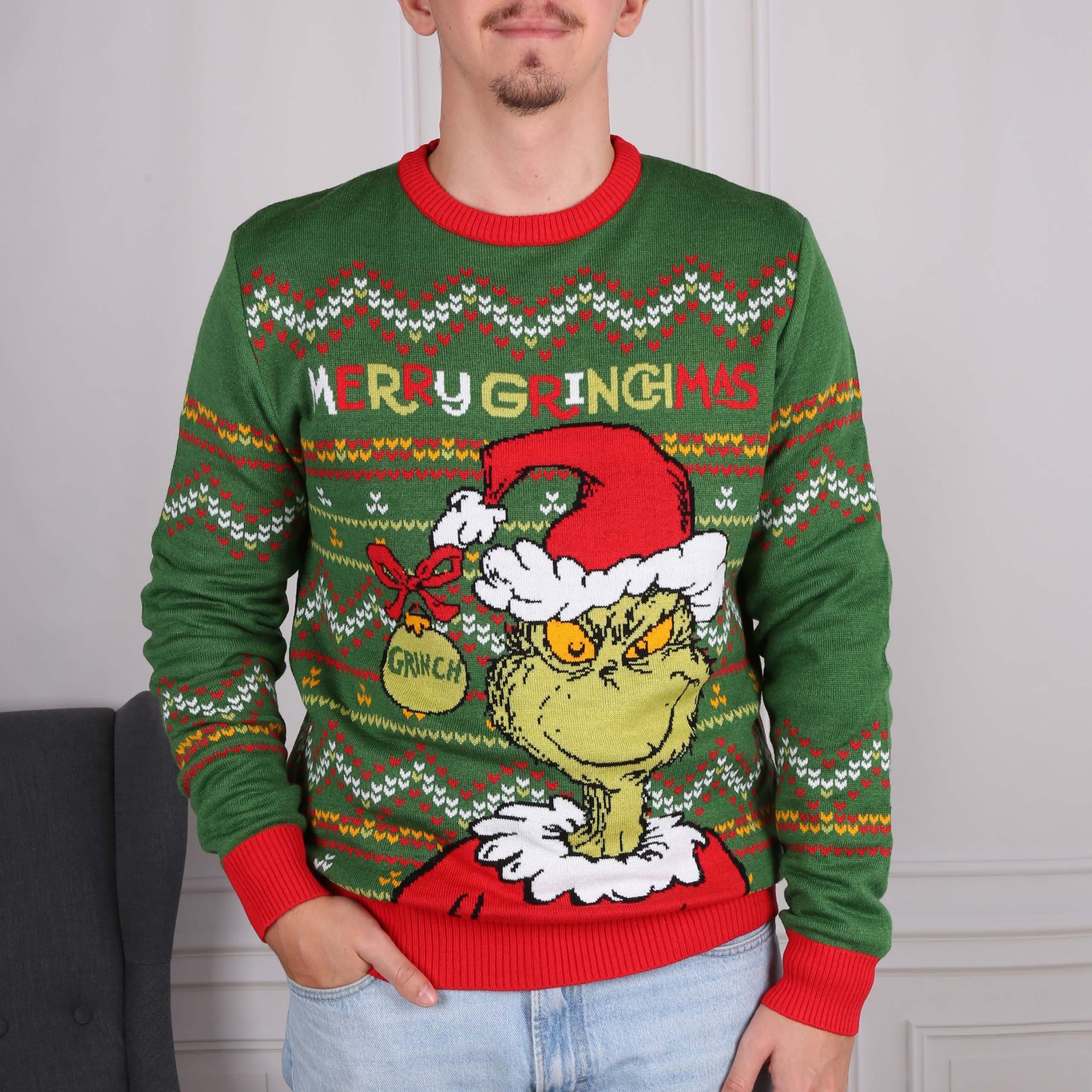 Sarcia.eu Weihnachtspullover Grinch Grüner Weihnachtspulli, unisex, warm XS