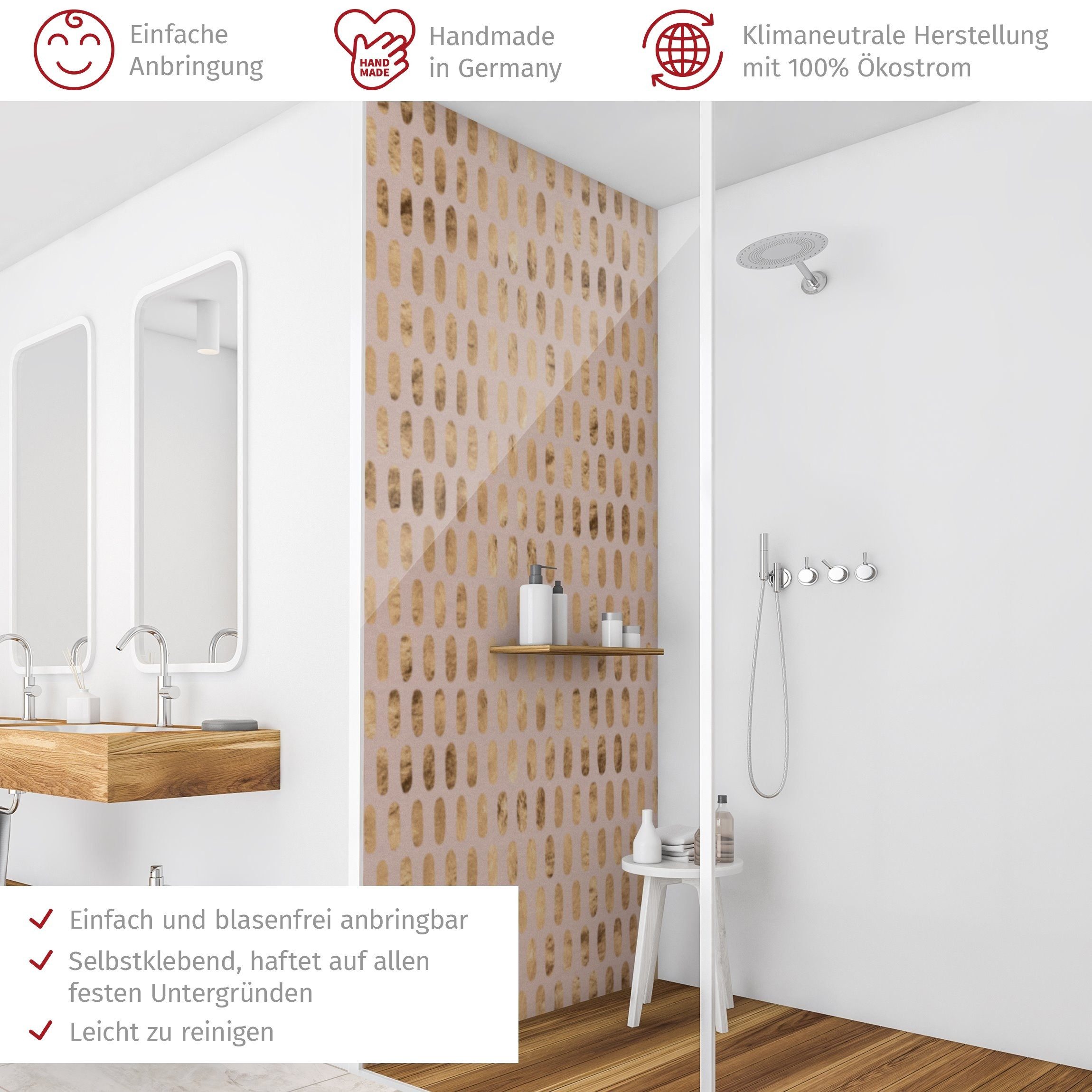 Thumbnail - Bilderdepot24 Badrückwand Abstrakt beige Duschrückwand ohne Bohren Dusche Muster, (1-tlg., Hart-Folie Premium matt 0,61 ...