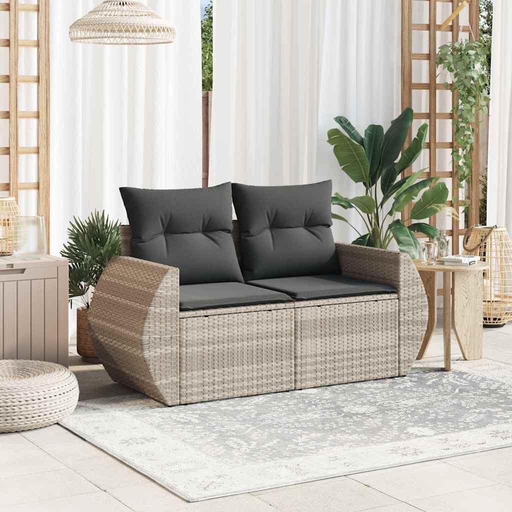 vidaXL Loungesofa Gartensofa mit Kissen 2-Sitzer Hellgrau Poly Rattan, 1 Te günstig online kaufen