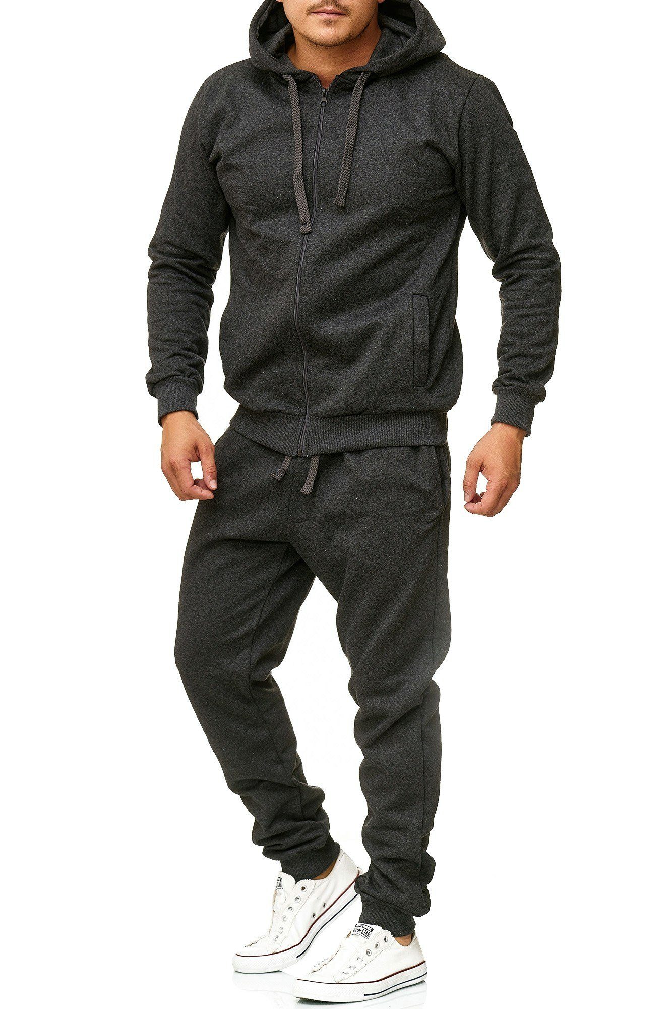 L.gonline Freizeitanzug Herren Jogginganzug, Freizeitanzug, Hausanzug 586 (Kapuzenjacke mit Reißverschluss, Hose, 2-tlg), Fitness Freizeit Casual