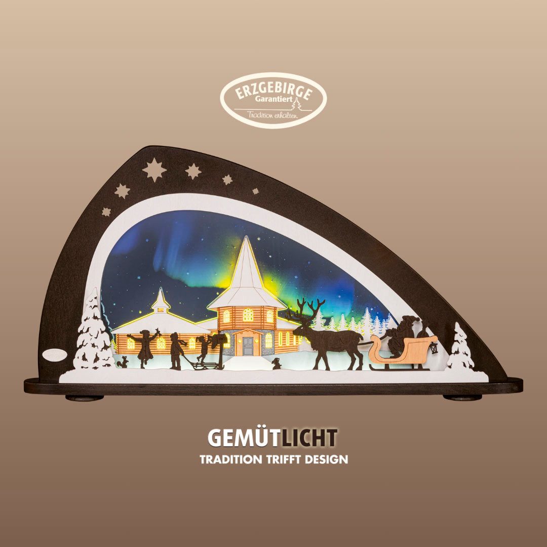 LED Schwibbogen Weihnachten Polarlicht, Lichterbogen aus Holz & Acryl, Made in Germany