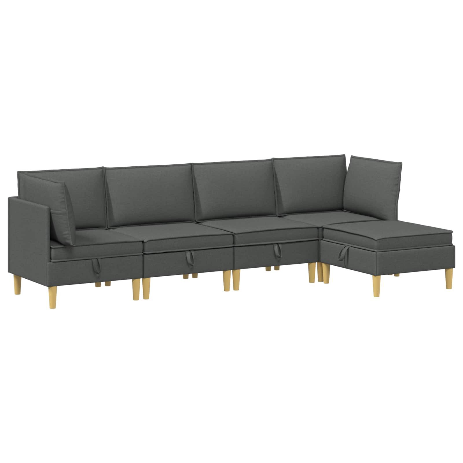 vidaXL Sitzgruppe Modular Sofa Set mit Stauraum 5 stk. Dunkelgrau Stoff, (5-tlg)
