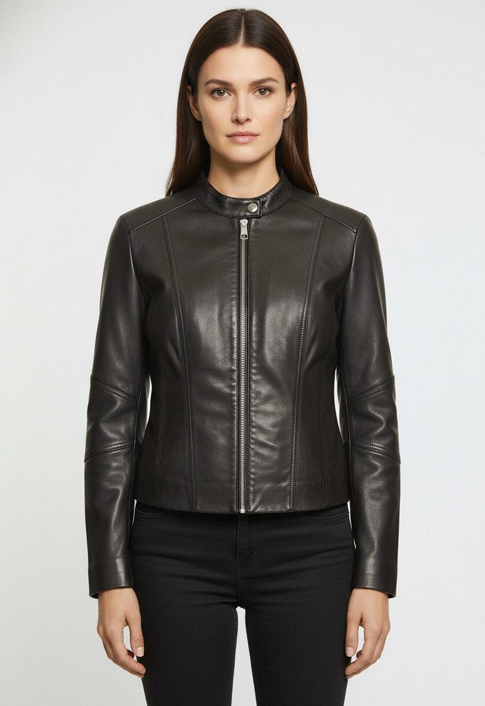 BOSS ORANGE Lederjacke Saleste Premium Damenmode aus fein genarbtem Leder