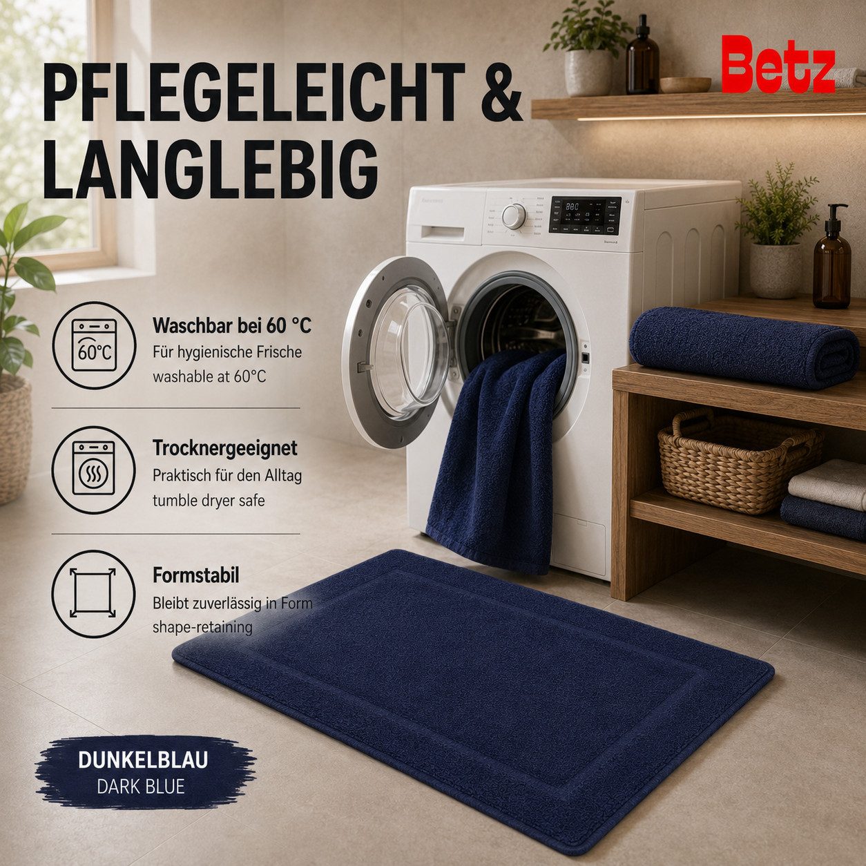 Betz Badematte 2 Stück Badvorleger Premium Badteppich Größe 50x70 cm, unbeschichtet, beidseitig nutzbar, beidseitig nutzbar, Baumwolle, Qualität 650g/m² – Bild 5 von 5