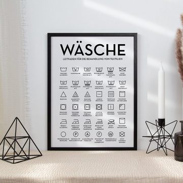 Tigerlino Poster Wäsche Pflegesymbole Waschraum Wandbild Hauswirtschaftsraum Wanddeko