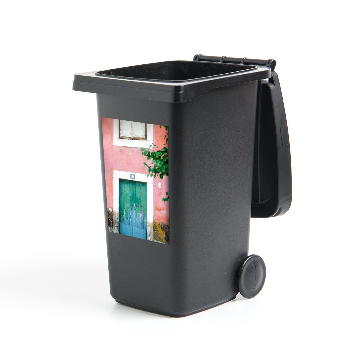 MuchoWow Wandsticker Tür - Grün - Rosa - Farbe (1 St), Mülleimer-aufkleber, Mülltonne, Sticker, Container, Abfalbehälter