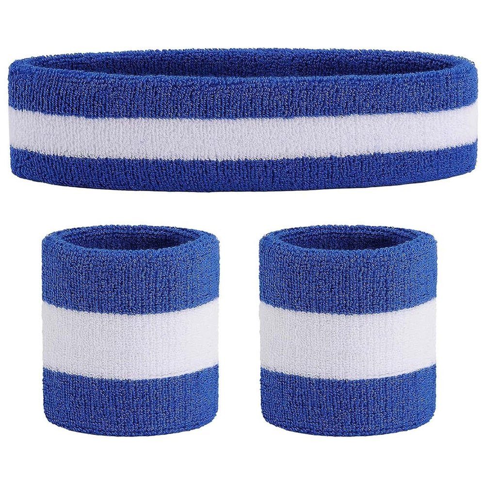 Sarfly Schweißband Schweißband Set,Sportstirnband Handgelenk Blau und weiß