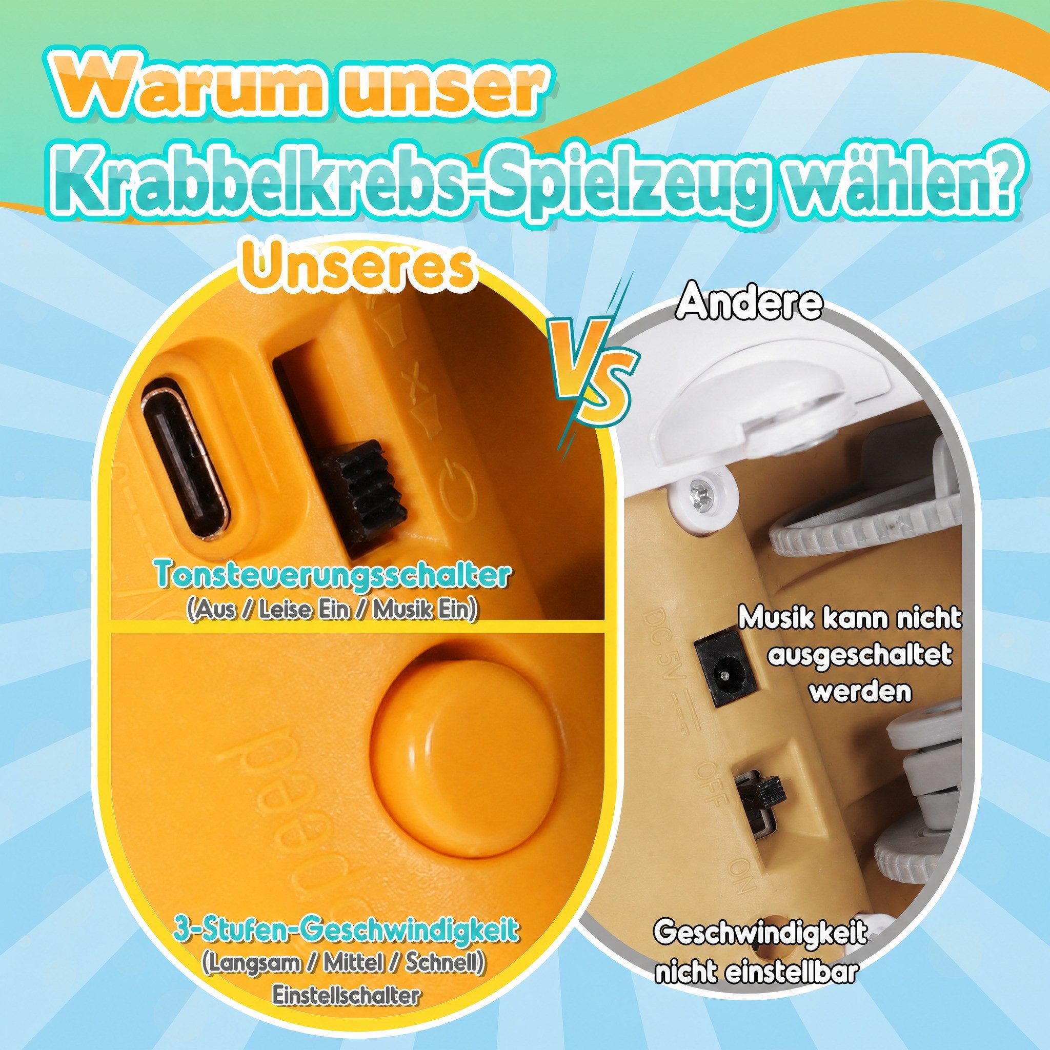 Wootoy Lernspielzeug Interaktives Krabben-Spielzeug mit Licht und Musik Babyspielzeug (Interaktives Spielzeug für Babys Kinder und gemeinsame Familienmomente, 1-St., Seitwärts krabbelnde Bewegung mit Soundeffekten), Montessori-Spielzeug Aktivitätsspielzeug