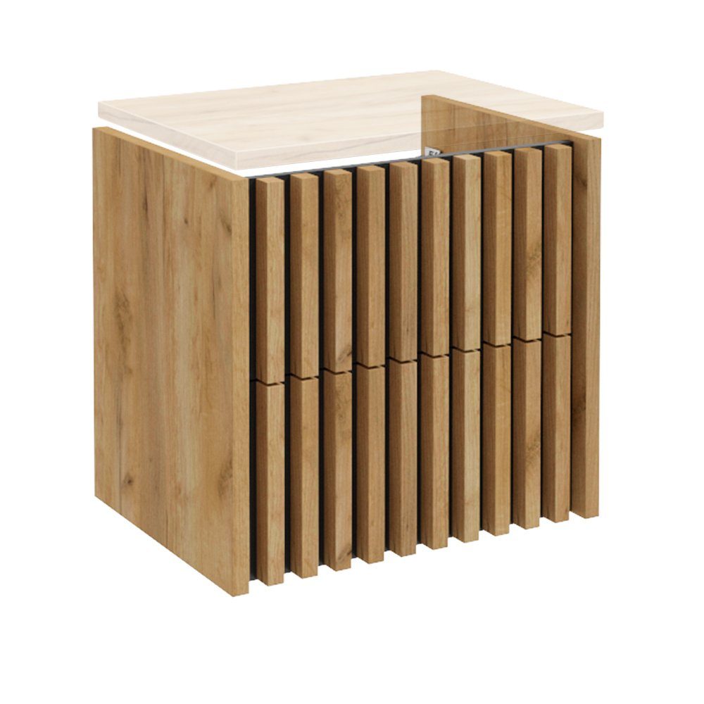 Lomadox Waschbeckenschrank LUCCA-107 Waschtisch Unterschrank Eiche schwarz Lamellen, 60/60/45 cm