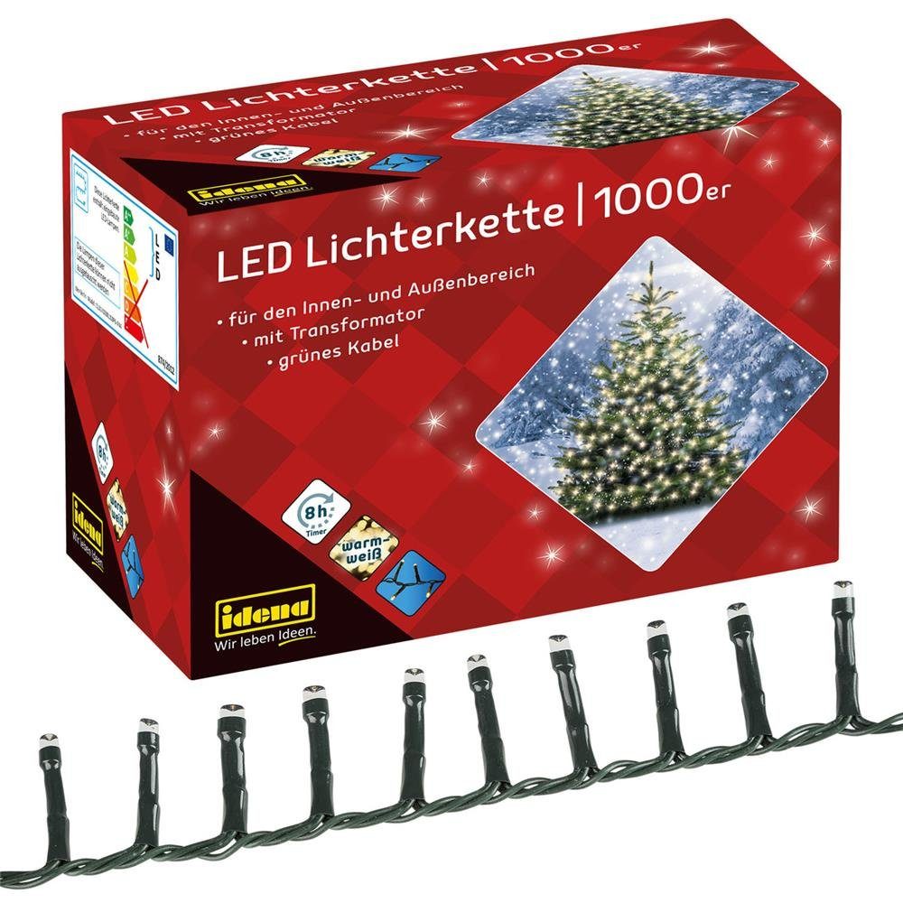 Idena LEDLichterkette 1000er LEDLichterkette, warmweiß, für innen und außen, mit Timer