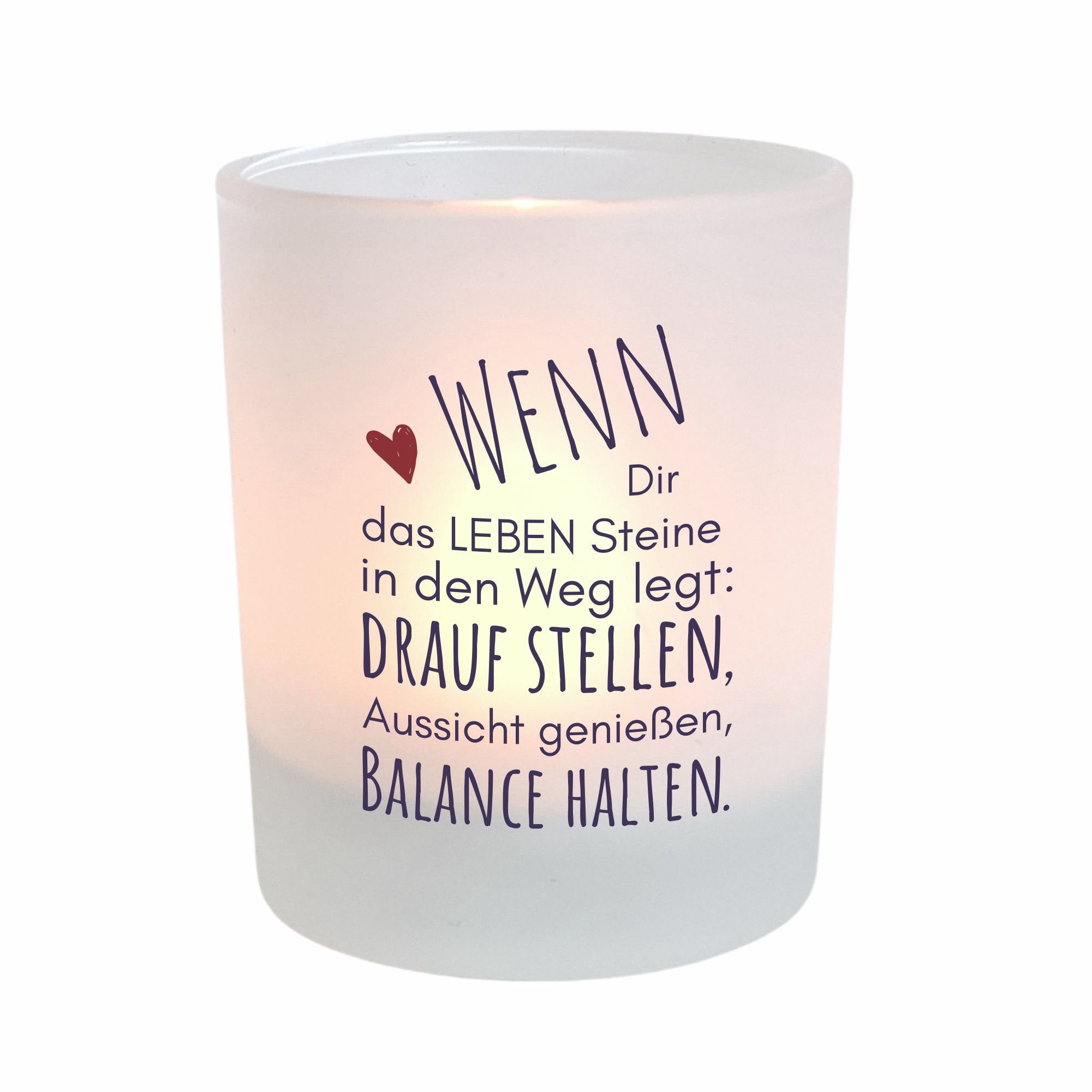 KÜSTENGLÜCK Windlicht Balance; Geschenk für Frauen; Teelichtglas mit motivierendem Spruch (1 St), aus Glas