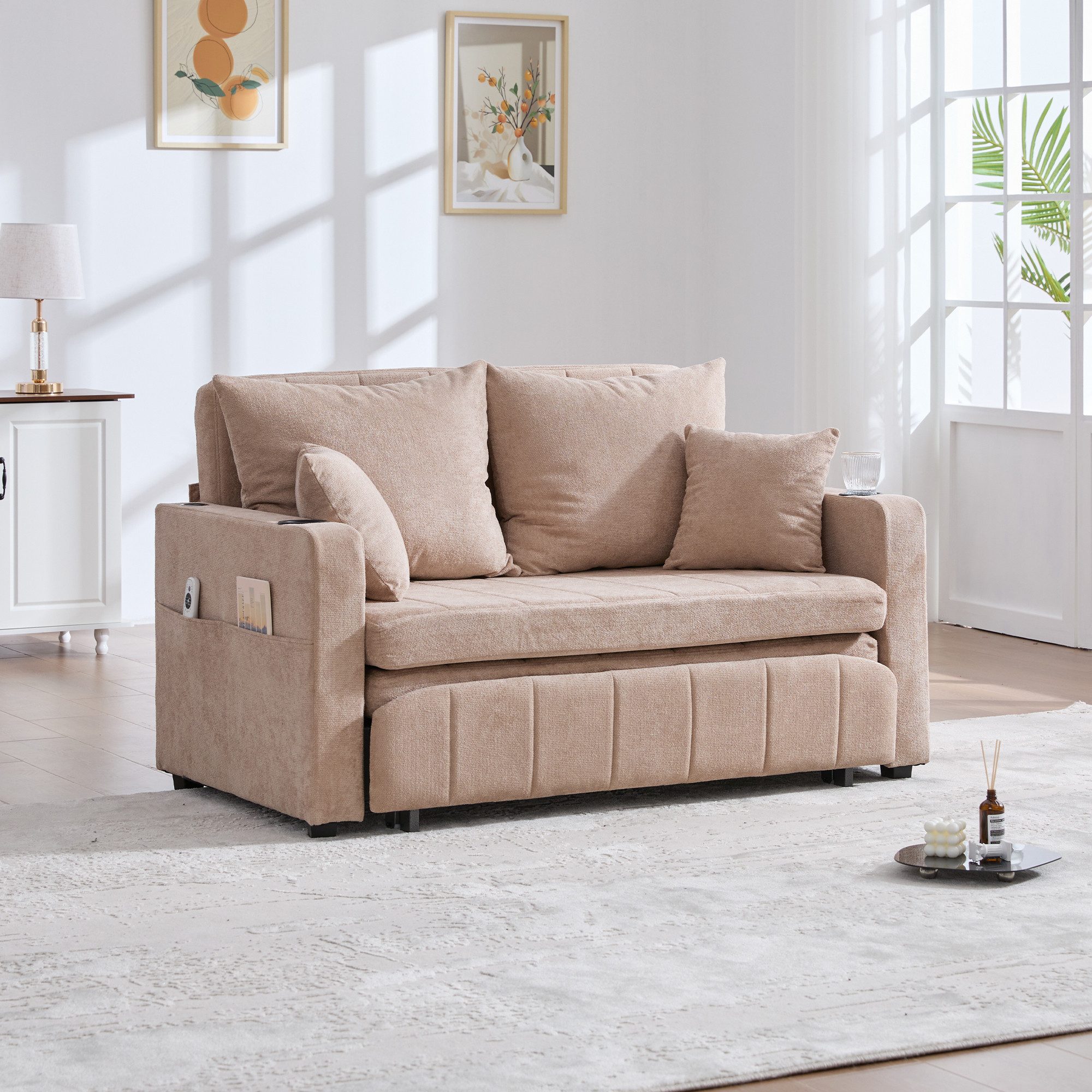 REDOM Sofa 2-in-1 Schlafsofa Klappsofa, mit zwei Funktionen Abnehmbar und waschbar Mit Aufbewahrungstasche, Mit USB-Ladefunktion Mit Becherhalter