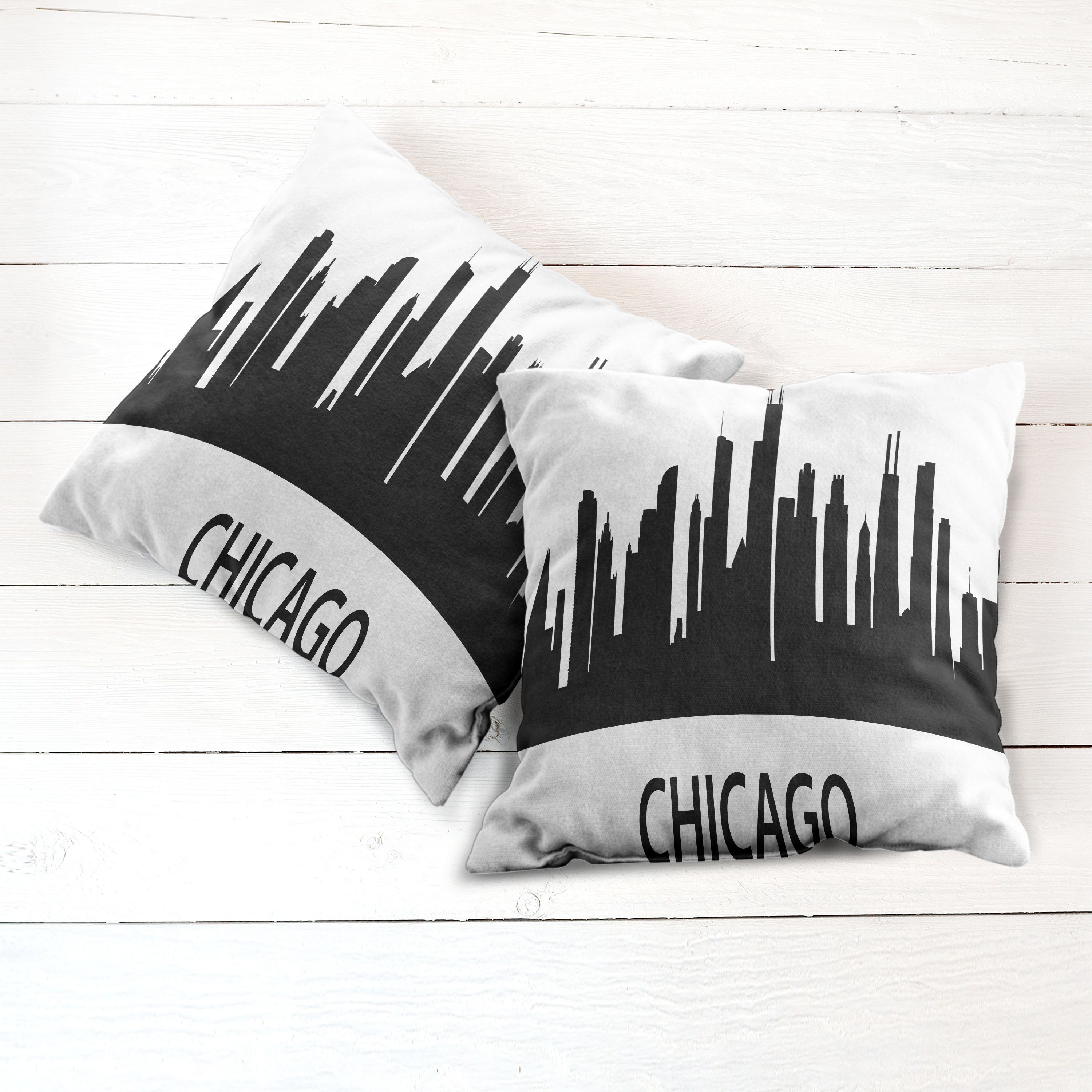 Kissenbezüge Modern Chicago Stück), Silhouette Digitaldruck, Doppelseitiger Accent Abakuhaus (2 Line Illinois