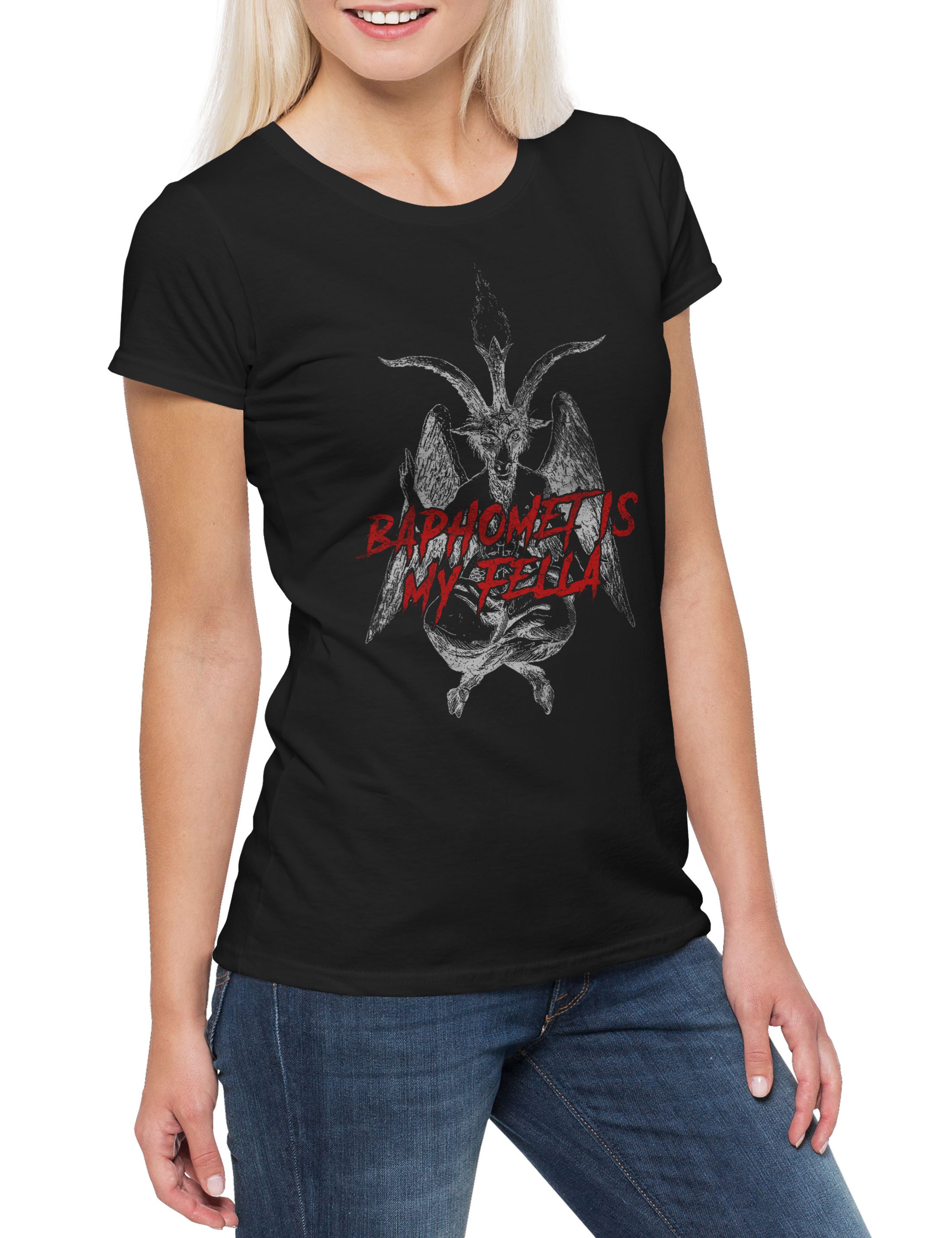 Urban Backwoods Print-Shirt Baphomet Is My Fella Damen T-Shirt Aleister Pentagram Religion 666 (1-tlg) Satan Crowley Teufel Devil