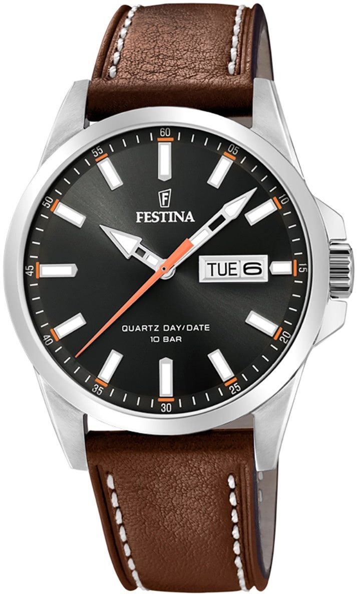 Festina Quarzuhr Festina Herren Uhr F20358/2 Leder, (Analoguhr), Herren Armbanduhr rund, Lederarmband hellbraun