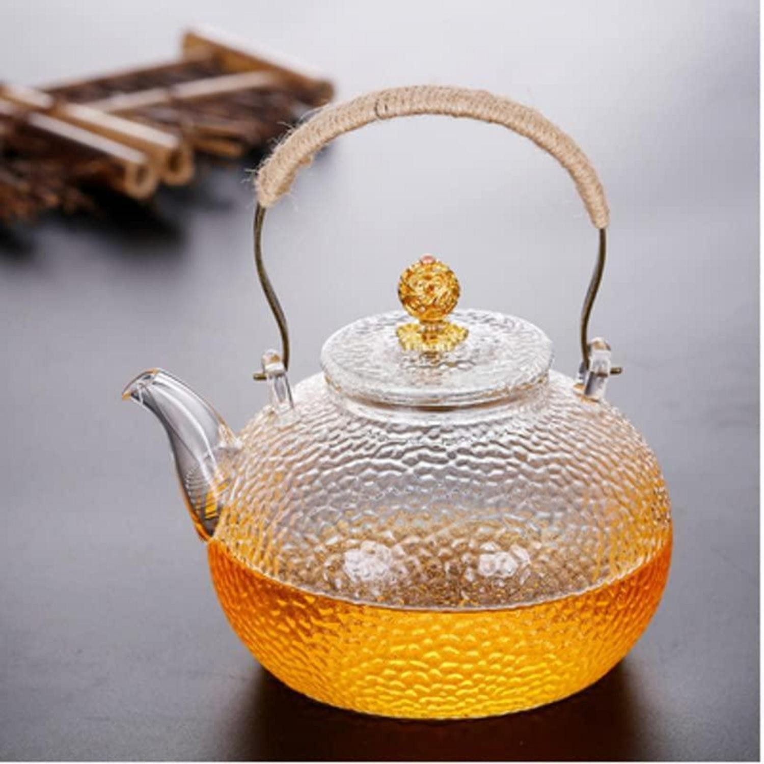 LuxusKollektion Teekanne Glaskanne mit Sieb 900ml Gelb Stil 2