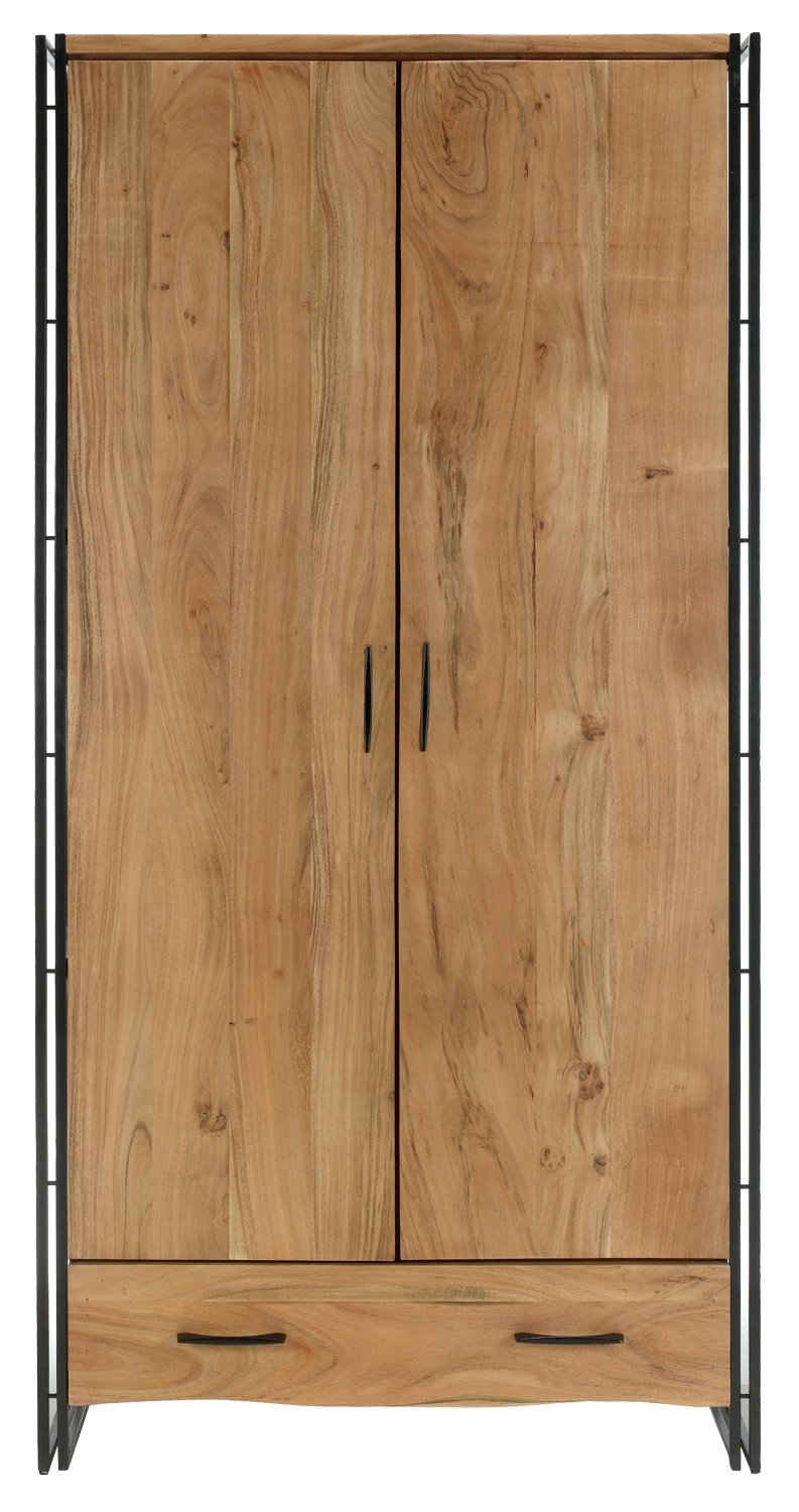 Vito Garderobenschrank EDGE, B 100 x H 200 cm, massives Akazienholz, mit 2 Türen und 1 Schublade